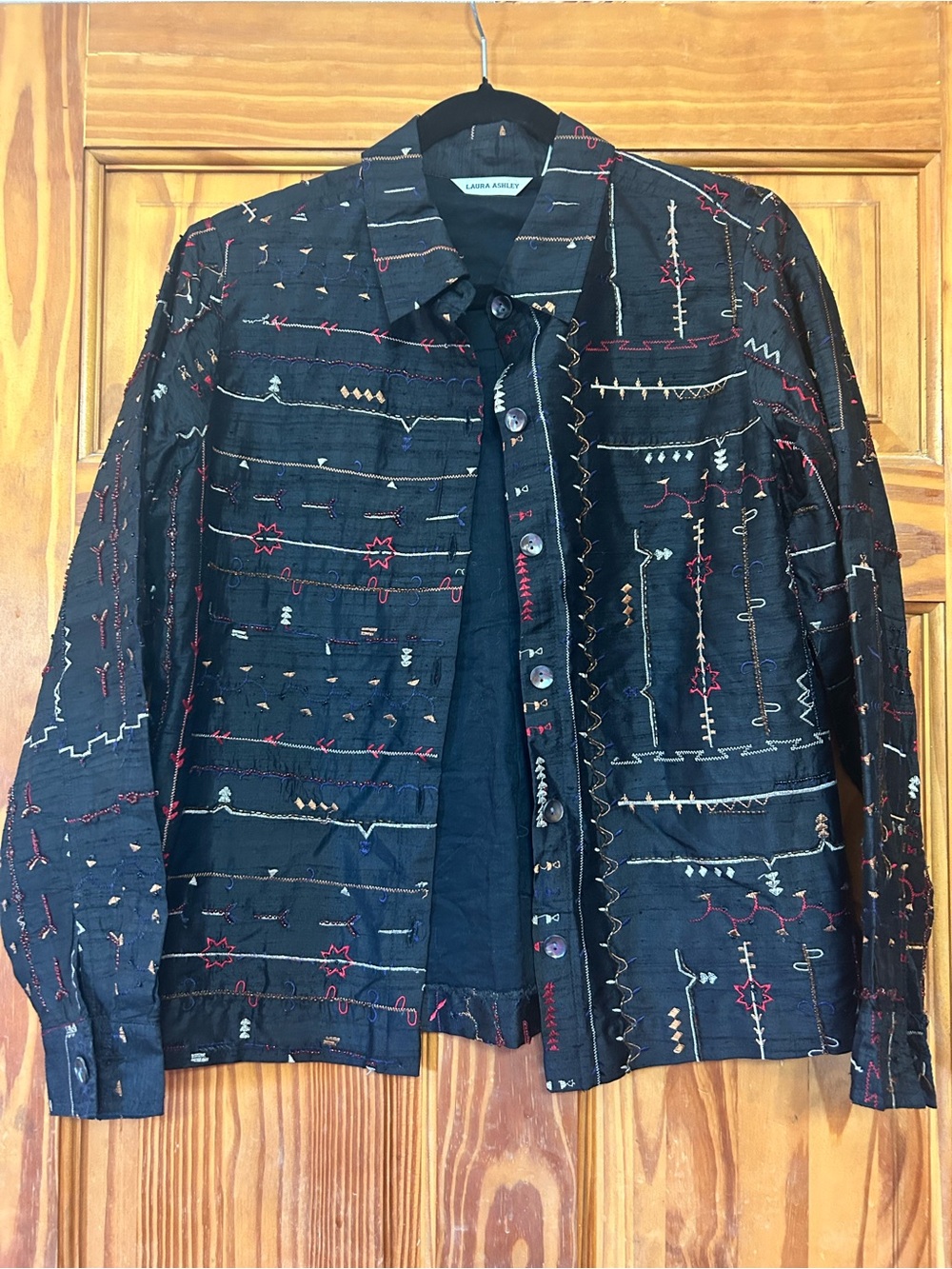 Laura Ashley Black Embroidered Button-Front Shirt Jacket